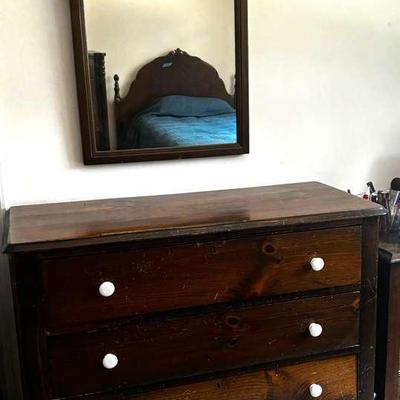 Antique Solid Wood Dresser With Ornate Mirror