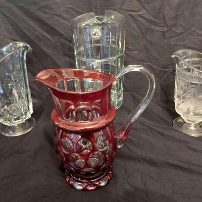 Elegant Pressed Glass and Ruby Flash Pitcher Collection