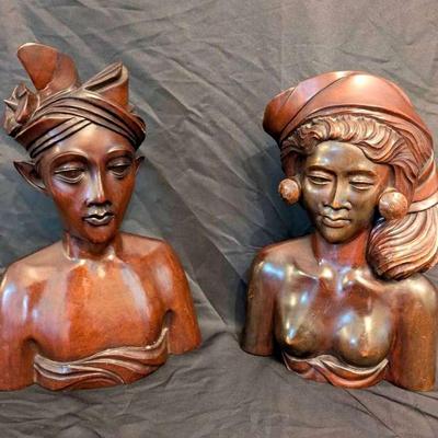 Balinese Hand-Carved Wood Busts