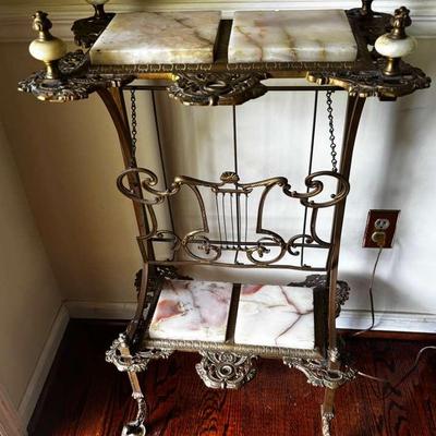 Antique Victorian Brass & Marble Étagère With Lyre Detail
