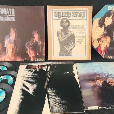 Rolling Stones Memorabilia Collection Featuring 1968 Rolling Stone Magazine & Vinyl Records