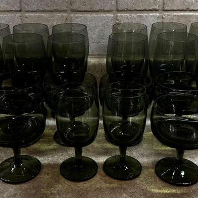 Vintage Smoke Glass Stemware Set