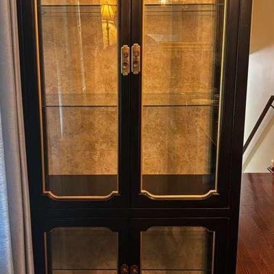 Vintage Black & Gold Lighted Curio Cabinet