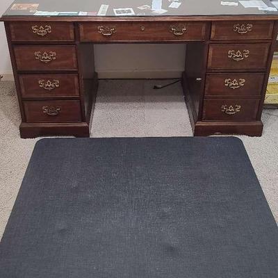 Traditional Wooden Executive Desk with Glass Top