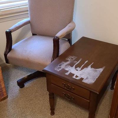 Swivel Office Armchair & Two-Drawer Wood Side Table