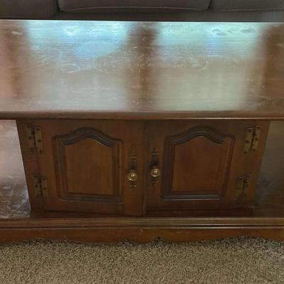 Vintage Wood Coffee Table with Cabinet Storage