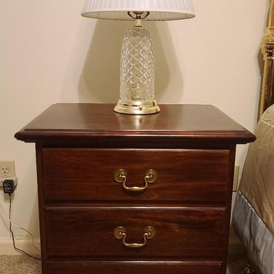 Wooden Nightstand with Glass Table Lamp