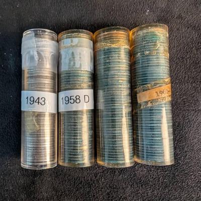 TN66 (2) 1958-D, (1) 1960-D, (1) 1943-D Lincoln Cent Rolls 