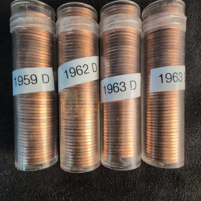 TN63 1959-D, 1962, 1962-D(2) BU Red Rolls Lincoln Cent