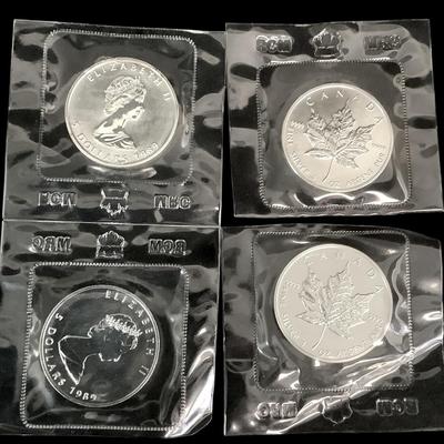 TN224 Four Sealed 1989 1oz Silver Canadian Maple Leaf Coins