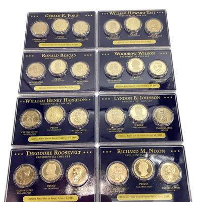 TN22 Eight 3 pc Presidential Dollar Sets P & D, And Proof