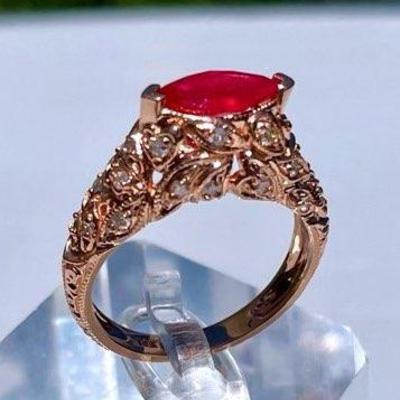 TN314 NAGL Certified 14k Rose Gold Ruby & Diamond Ring 