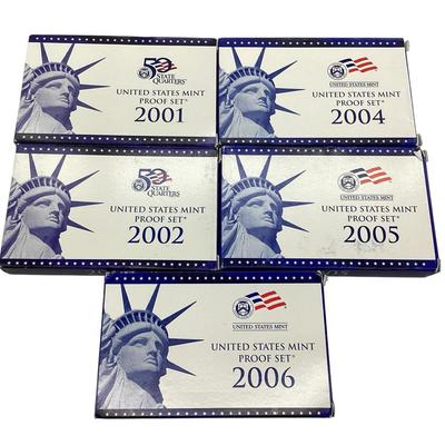 TN33 Five Proof Sets US Mint 01, 02, 04, 05, 06