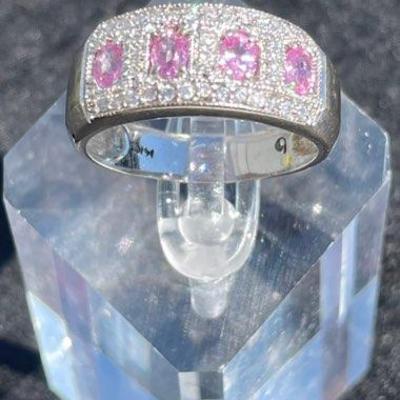 TN309 NAGL Certified 14k White Gold Pink Sapphire & Diamond Ring
