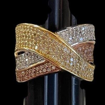 TN303 NAGL Certified 14k Tri-Tone Branded Band Diamond Ring