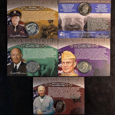 TN68 Group Of 5 Proof Eisenhower Dollars 2 Silver 3 Clad