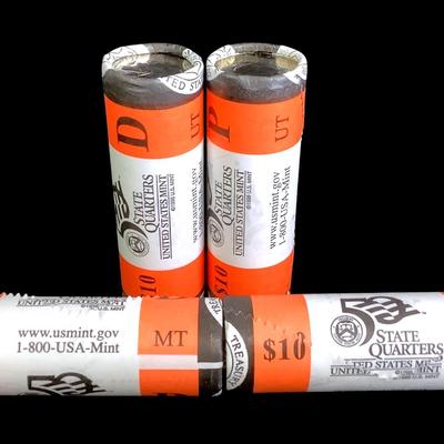 TN52 Four $10 Rolls Of U.S. Mint BU 2007 P & D State Quarters(UT, MT) 