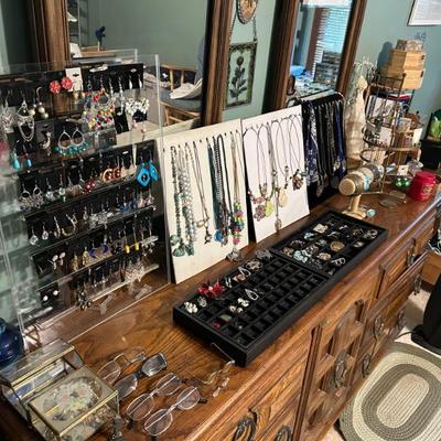 A great selection of jewelry including necklaces, earrings, bracelets, pendants, rings and pins. 