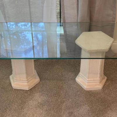 Heavy Glass Top Coffee Table on Pedestal Bases 