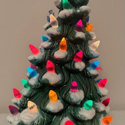 Vintage Lighted Green Ceramic Christmas Tree