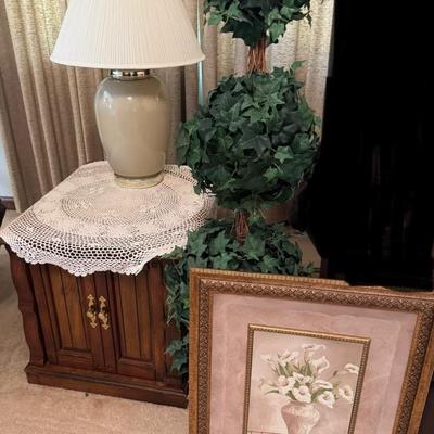 Wooden End Table with Decor 