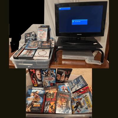 Entertainment Lot: 22” Samsung Flatscreen TV, Apex DVD Player, Vizio Surround System & 40+ DVDs