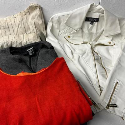 Ladies’ Kenneth Cole White Leather Jacket, Plantation Top/Skirt, DKNY Wool Dress, Orange Wool Dress
