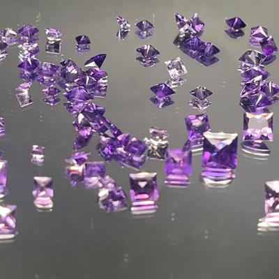 Amethyst Princess Cuts Parcel 25.2 CTTW Mixed Sizes - Purple Lilac
