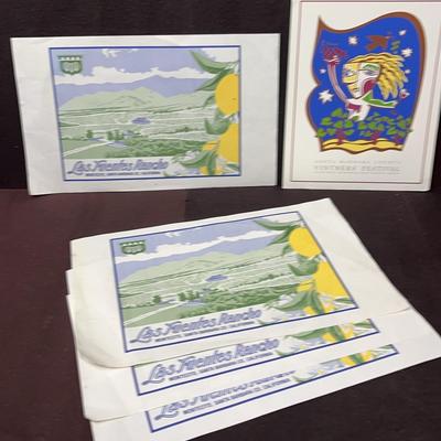 Las Fuentes Rancho, Montecito Santa Barbara CA Illustrations - Vintage 4 Pcs