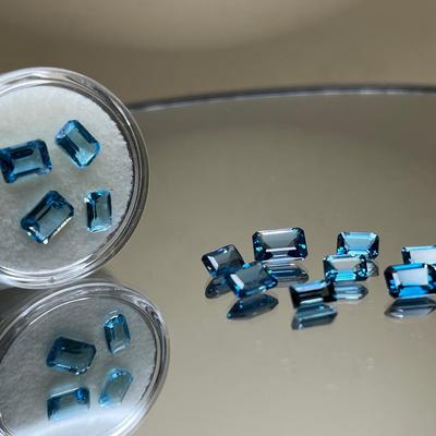 Swiss Blue Topaz Emerald Cut 4.38 CTTW and Topaz Emerald Cut 7.60 CTTW up to 7x5mm  
