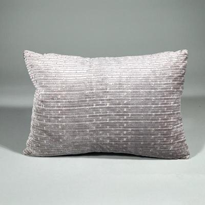 Decorum Gray Small Bolster Pillow | In a soft gray velour material with subtle linear texture and velvet back. Pillow is rectangular in...