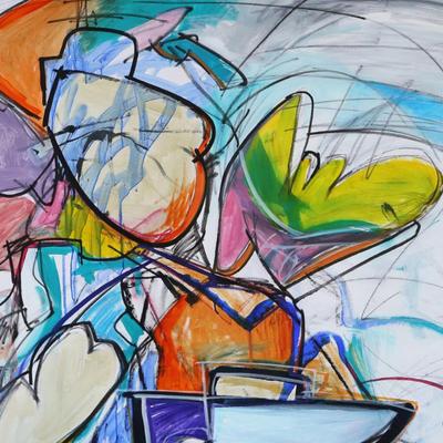 KELLY O’NEAL (American, b. 1962), OIL PAINTING | Mindless chatter II. Vibrant abstract painting with bold gestural strokes and layered...