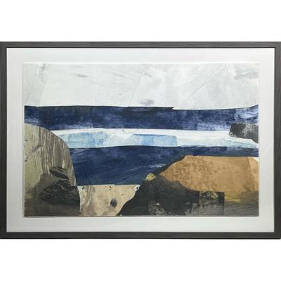 Large Abstract Collage Landscape | Cornwall Tide In shades of blue, white and brown, entitled “Cornwall Tide 1". 27 x 39 in., sheet...