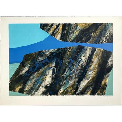 PER REMFELDT (20TH-21ST CENTURY) Abstract Contemporary Art Print | In shades of blue, black and gold. Signed and numbered ed. 32/93 lower...