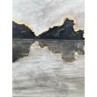KELLY O’NEAL (American, b. 1962) OIL PAINTING | Acrylic on canvas in colors of gray, black and browns set in black and gold frame. 38.5 x...