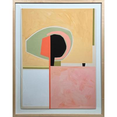Alyson Khan (American, 20th/21st Century), Abstract Composition | Geometric work with bold shapes in shades of peach, yellow, and greens...