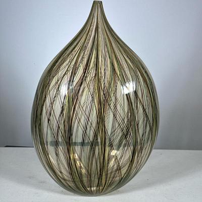 ALBERTO DONA (1949-2022), MURANO GLASS VASE | Large studio art glass vase of teardrop-form vase with elongated pulled canes in green,...