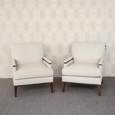 (2pc) PAIR VANCE CHAIRS, TRANSITIONAL / CONTEMPORARY UPHOLSTERY | Pair of "Juno Linen", comfort down upholstered armchairs of...