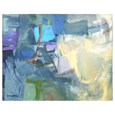 Kim Kesterson-Trone (American, 21st Century), Abstract Gesso | Late Summer Abstract composition layered blue, green, and lavender tones...