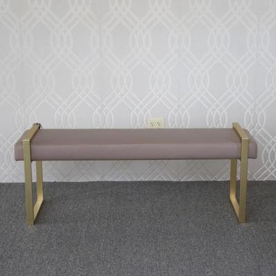 PESARO MIAMI LEATHER AND BRASS FINISH BENCH | Leather upholstered bench with open square brass frame - h. 20 x w. 58 x d. 17 in
