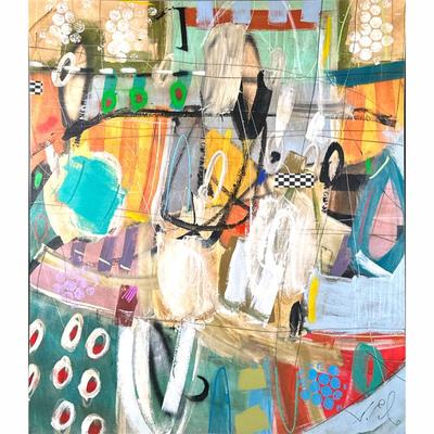 JOHN ROSS PALMER (20TH/21ST CENTURY) MIXED MEDIA ART | Abstract composition. Mixed media on canvas, with layered brushwork and vibrant...