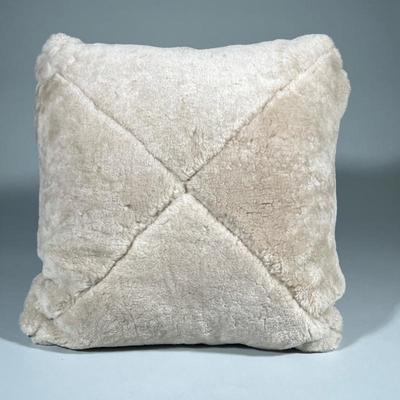 Animal Fur Square Decorative Pillow | Beige/Taupe fur with hide. Large “X” pattern on top and back formed by the seams of hide. Pillow...