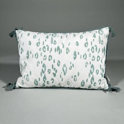 Small Aqua Outdoor Decorative Pillow By Lacefield | White with aqua spheres and knit trim/tassels around edged. Nice thick white zipper,...