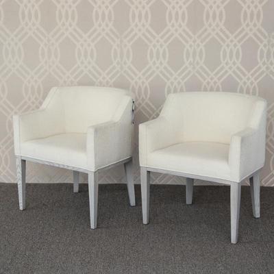 (2pc) PAIR VANGUARD AXIS ARMCHAIRS | Pair of upholstered armchairs by Vanguard Furniture, Axis collection, featuring square track arms...