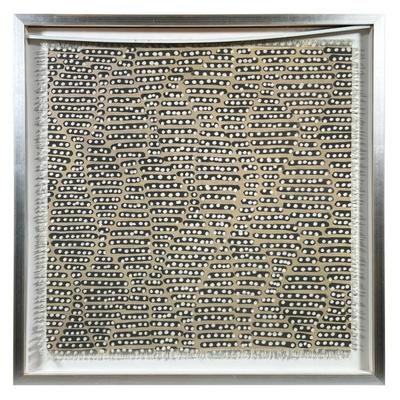 Framed Contemporary Tapestry in Silver Frame | Momba Tapestry 5. Textured woven tapestry in a neutral palette, with fringes on all four...