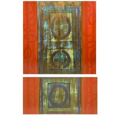 (2pc) Abstract Acrylic Paintings on Canvas | 2-piece Avenidas Diptych Acrylic and mixed media on board Pair of abstract acrylic paintings...