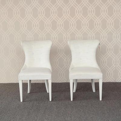 (2pc) PAIR SILHOUETTE SIDE CHAIRS | Upholstered silhouette chairs with eggshell linen textured fabric Dimensions: h. 38 x w. 23 x d. 26 in

