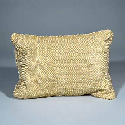 Small Yellow Weave Decorative Pillow | Gold/yellow and white woven rectangle-shaped pillow with zipper. Brand new. - h. 12 x w. 17 in
