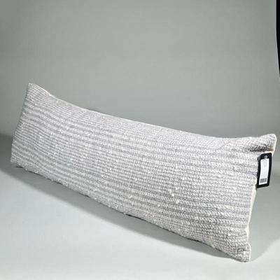 Extra Long Bed Lumbar Gray Pillow | Herringbone type pattern on top and cream felt backing. Pillow has zipper and is brand new. - h. 12 x...