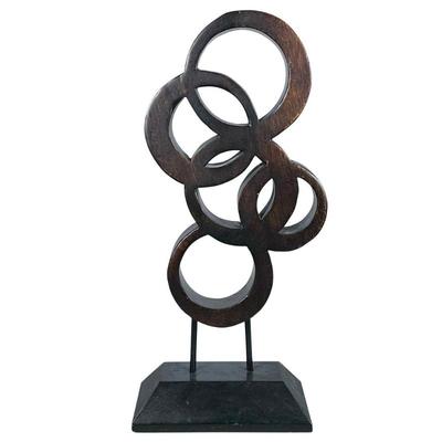 PALECEK MODERN CARVED WOOD SCULPTURE | Contemporary carved wood sculpture by Palecek, composed of interlocking circular forms, mounted on...